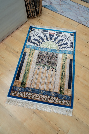 Sejadah Silk 5mm : Mehrab Nabawi Blue